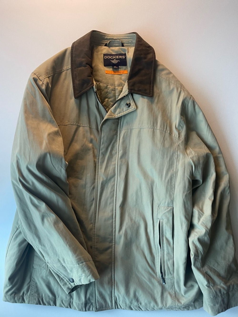 Dockers Light Sage Green Jacket with Brown Collar